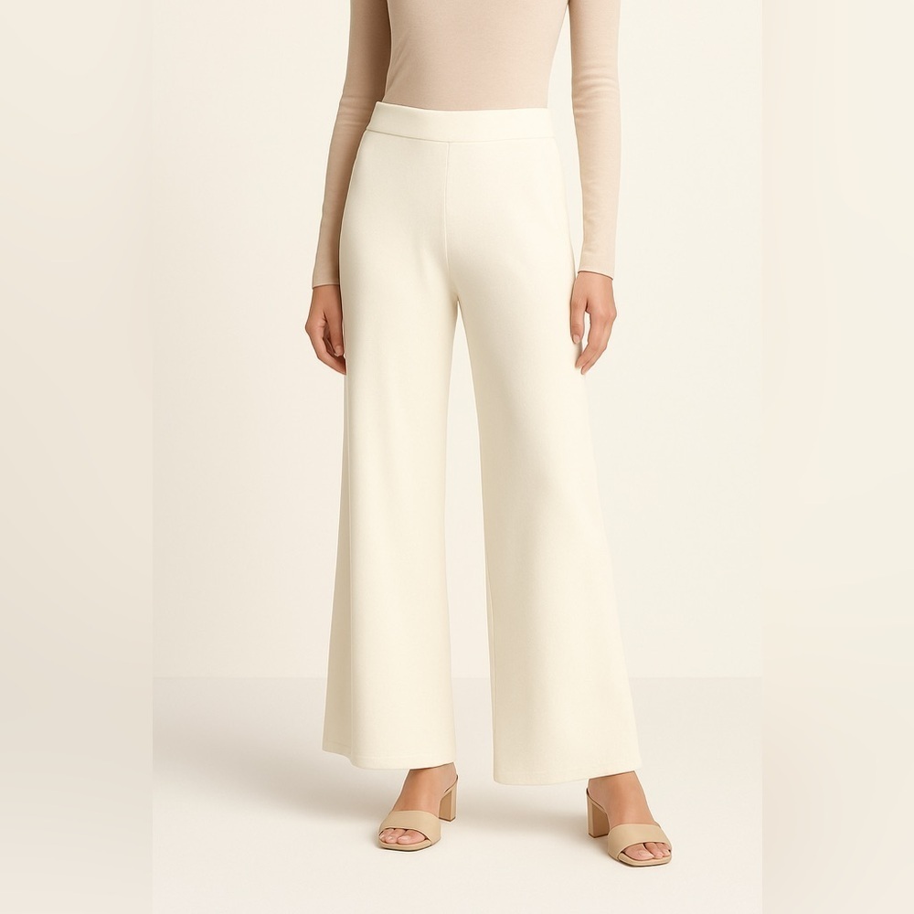 Grace Golden Lady Wide Leg Knit Pants Ivory Pull On Lounge XL NWT Rayon Blend